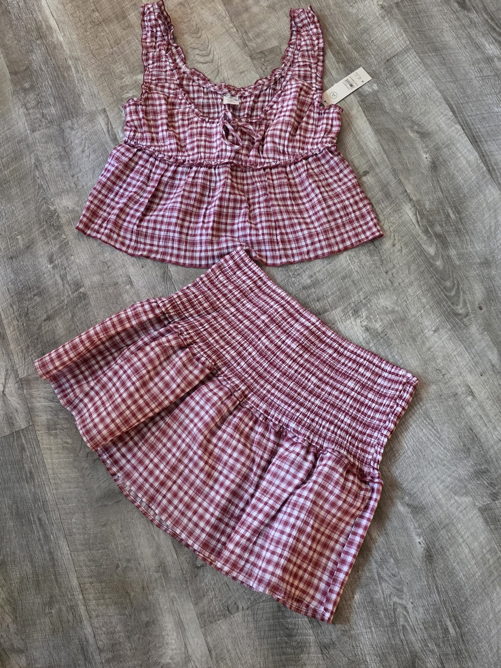 No Boundaries Red Gingham Smocked Two-Piece Skirt Set